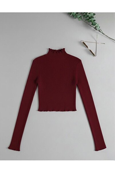 Paraf style Half Turtleneck Ribbed Knit Crop Sweater