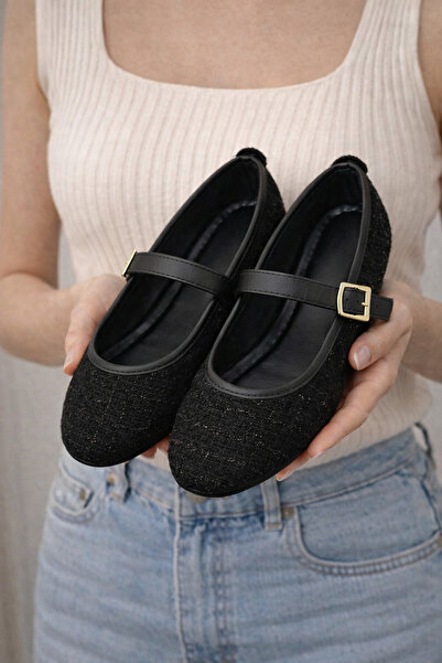 Moda Alvera Mira Women's Tweed Fabric Buckle Ballerina Comfortable Flat Sole ...