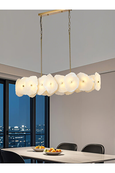 Apliqa Harlow Sıralı Gold Mermer Taşlı Traverten Model Ledli Avize