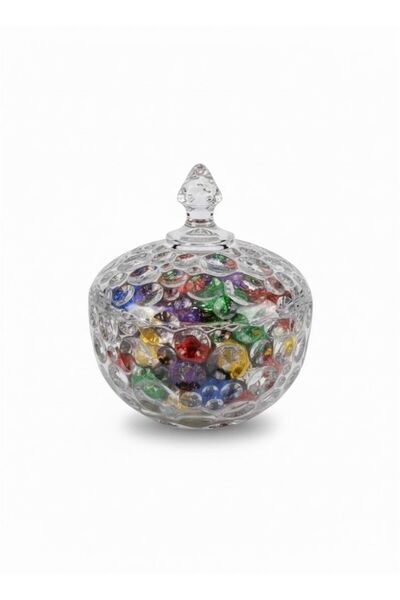 Premium برطمان حلوى زجاجي شفاف مزخرف بغطاء بتصميم حصوي، قطعة واحدة