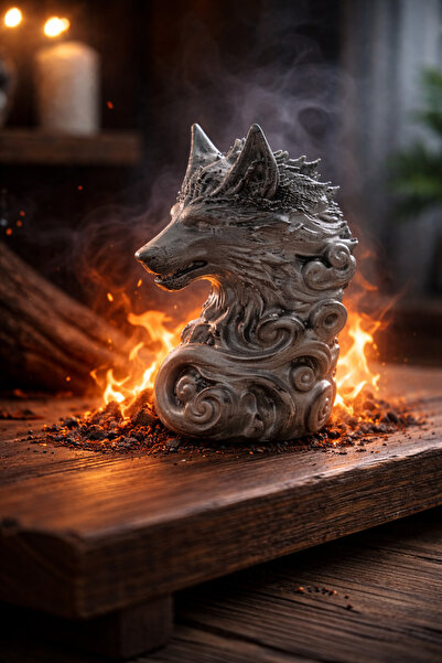 3D Kurt Büst Biblo | Ateş Efektli Dekoratif Kurt Heykeli | Fantastik & Gotik ...