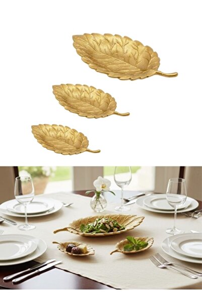 Premium Gold Leaf Serving Tray Set of 3 pcs Decorative Plates
