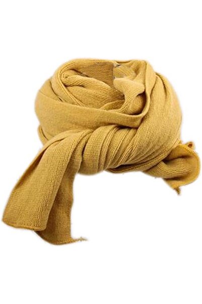 FEOYA Long, soft, mustard yellow, knitted cotton scarf,
