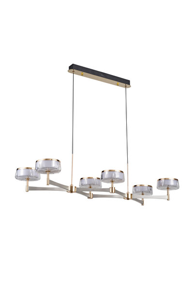 Apliqa Grayson Platin-Gold Detaylı 6'lı Sıralı Kristal Başlıklı Salon Led Avize