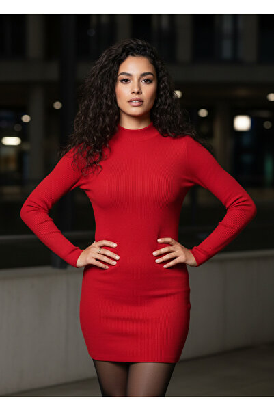 ALPACO KIRMIZI TRİKO ELBİSE