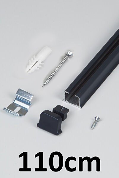İzen Tek Kanallı 110cm Antrasit Alüminyum Ray (19mm) Tekli Korniş + Metal Por...
