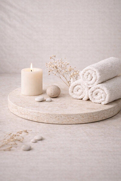Marbello Natural Travertine Marble Round Serving Tray & Decorative Tray – Pre...
