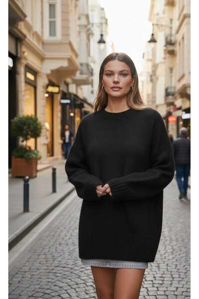 powermıxs Women's Crew Neck Relax Fit Soft Knitwear Sweater