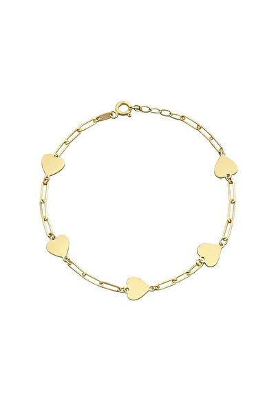 Zeya Kuyumculuk 14 Ayar Altın Kalp Detaylı İnce Ataç Bileklik