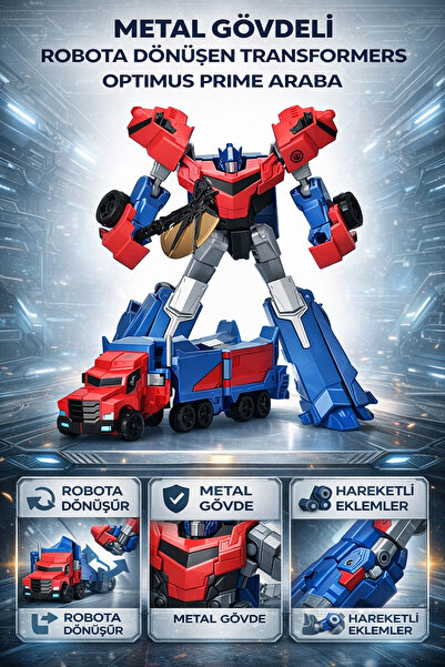 TRENDZONE Oyuncak Metal Gövdeli Robota Dönüşen Transformers Optimus Prime Ara...