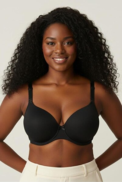 Manken Black Padded Sponge Underwire B Cup Removable Strap Bra with Ear-Shape...