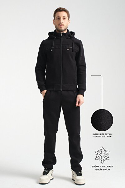 Shooter Sportswear Black Winter Men's Tracksuit Set with Lined Hooded Jacket,...