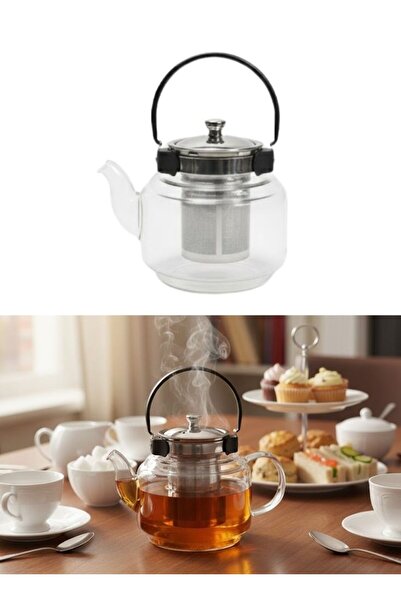 Premium Glass Teapot with Steel Infuser Handle Heat Resistant