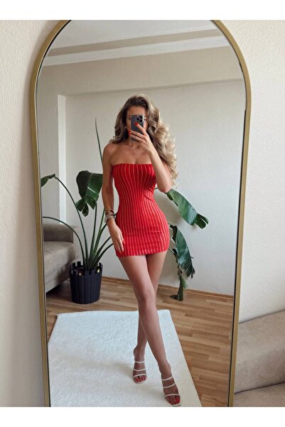 NİCE STYLE Women's Full Stone Decorated Slit Detail Mini Dress