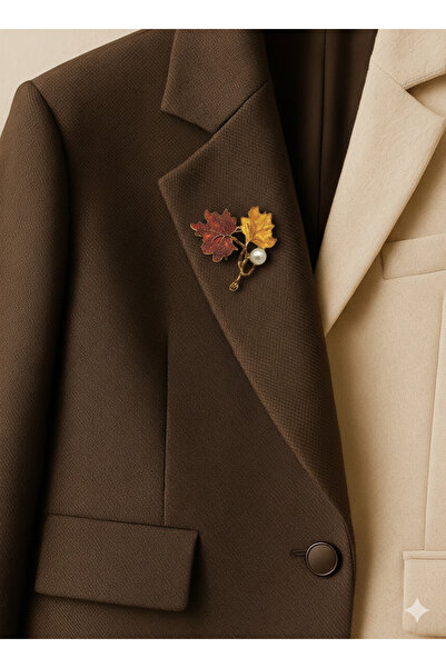 AGAPI İnci Detaylı Sonbahar Figürlü Yaprak Broş