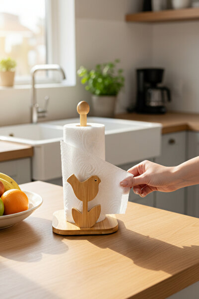 CaactuStore Bamboo Vertical Napkin Holder Large Size Roll Compatible