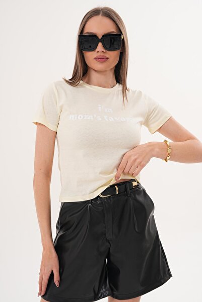 ŞİMAL Tricou de damă cu imprimeu și guler rotund - 260057