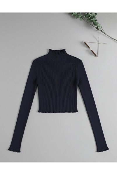 Paraf style Half Turtleneck Ribbed Knit Crop Sweater