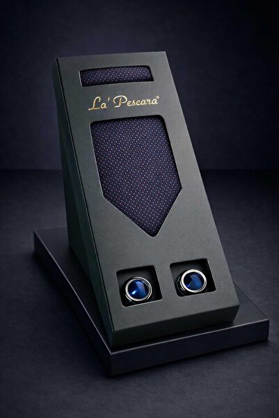 Kravatkolik Navy Blue Handkerchief Classic Tie Cufflink Men's Gift Set Os616