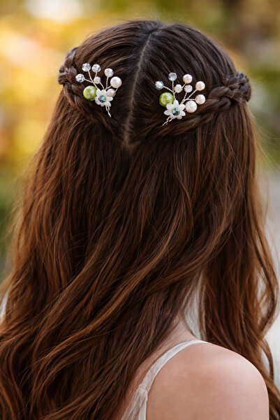 Pretty El Yapımı Çiçekli Kristal Tel Saç Tokası (Gelin – Nişan – Kına)