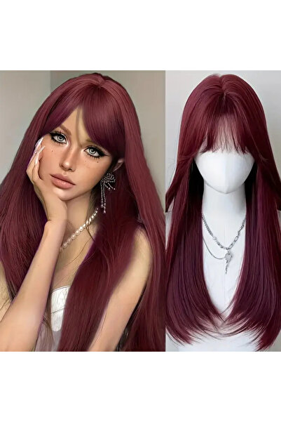 aura peruk Kızıl renk tonundaki perçemli düz harika görünüme sahip modelimiz