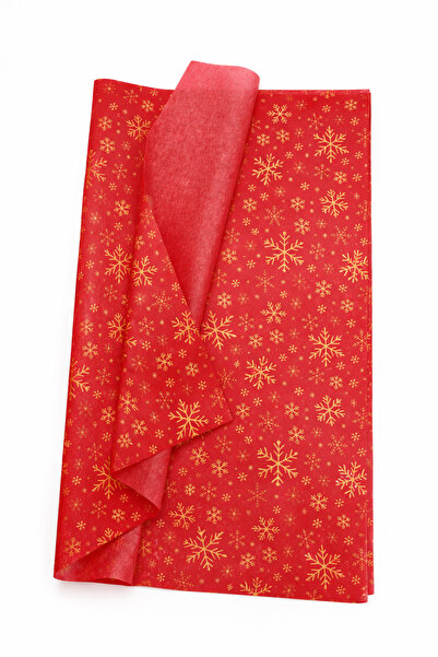 Ege Concept Life Red Gold Snowflake Patterned Pelur Paper 50X35 - Gift Wrappi...