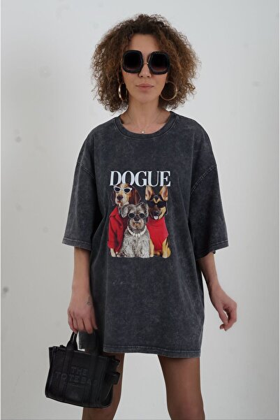 Zelish My Sister Anthracite dogue printed oversize t-shirt with pale effect
