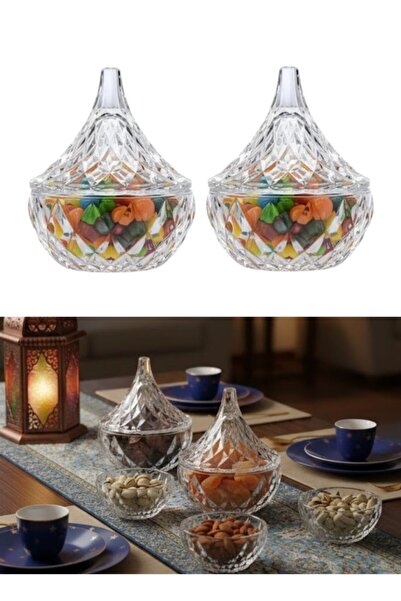 Premium Cut Glass Candy Jars Set of 2 pcs Covered Crystal Storage Containers