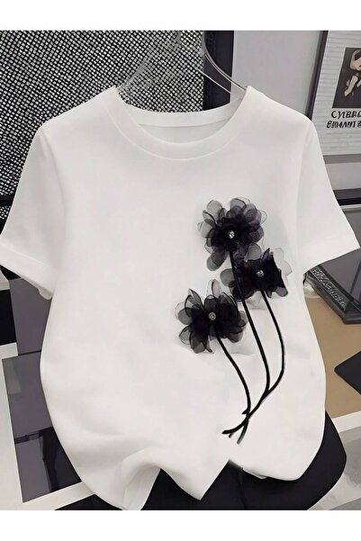 kahire SİYAH ÇİÇEK Baskılı Premium Oversize T-shirt