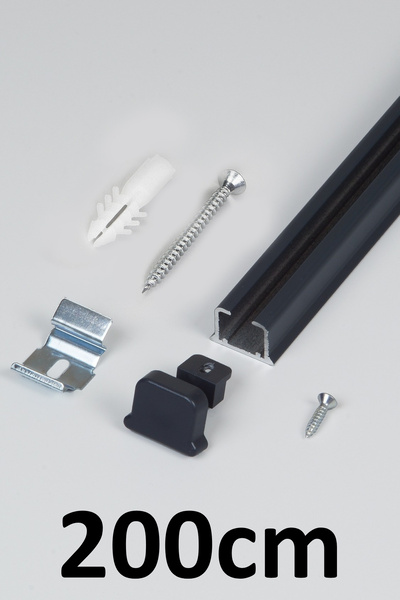 İzen Tek Kanallı 200cm Antrasit Alüminyum Ray (19mm) Tekli Korniş + Metal Por...