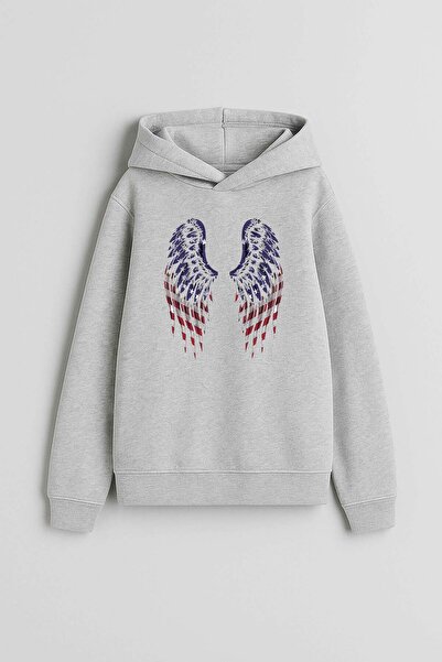 AYDESİGN American Flag Printed Gray Hooded Sweatshirt Hoodie