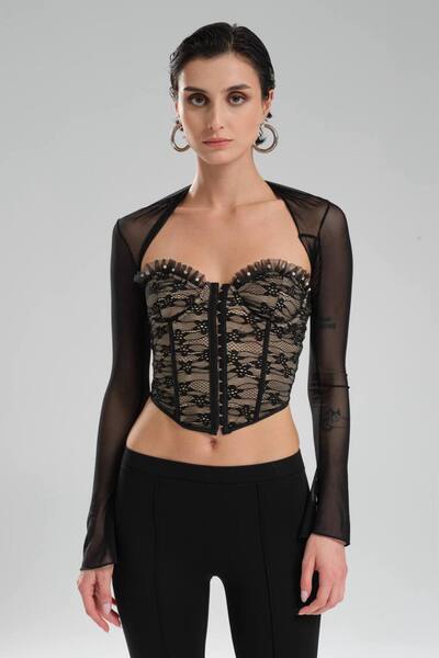 tw3 Kadın Parçalı Çıkarılabilir Bolero Detaylı Tasarım Bluz Korse