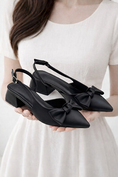 CARLA BELLA حذاء نسائي بكعب قصير مفتوح من الخلف مع تفاصيل أنيقة على شكل فيونكة