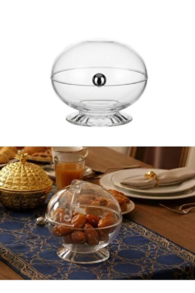 Premium Transparent Dome Glass Candy Bowl on Stand 1 Pc Decorative Serving Bowl