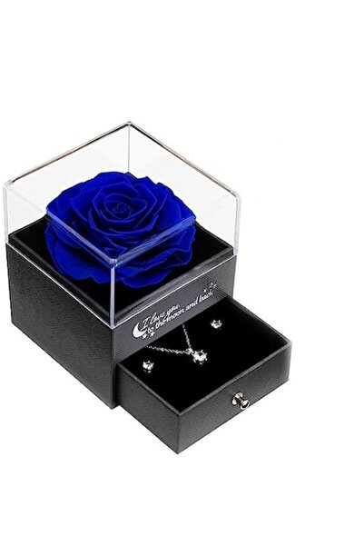 OEM Eternal Sunia Soap Rose, Set with Earrings and Chain, Blue