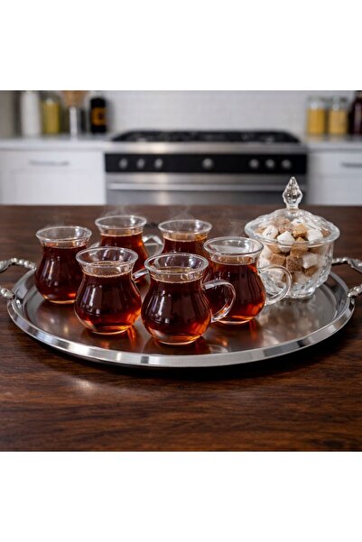 Tutti Keyfi Ala 6'lı Borosilikat Cam Kulplu Çay Bardağı 180 ml