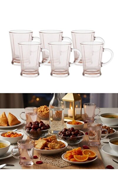 Premium Pink Glass Tea Mug Set of 6 pcs Stylish Transparent Mugs