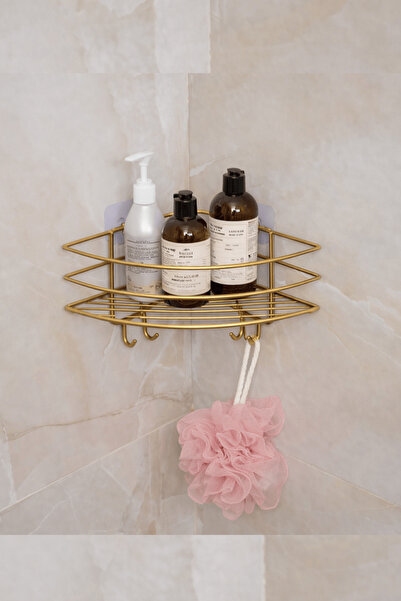 Edora Home Organizator de rafturi de colț Gold Lüx – Suport adeziv din metal ...