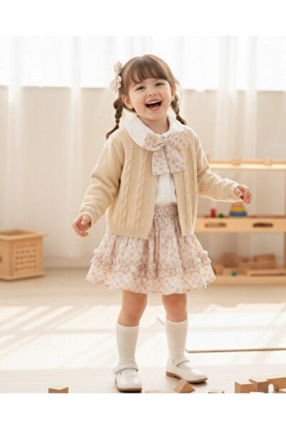 My Lusa baby wear Idil Girl's Floral Patterned Skirt Set - Shirt with Bow Sca...