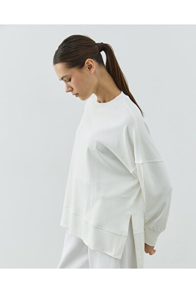 Aybikestil Penye İnterlok Fresh Yırtmaçlı Bluz Ekru