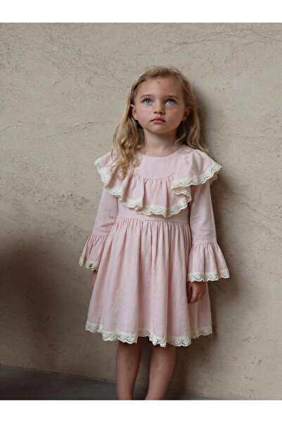Magu Girl's Cotton Pink Lace Detailed Dress