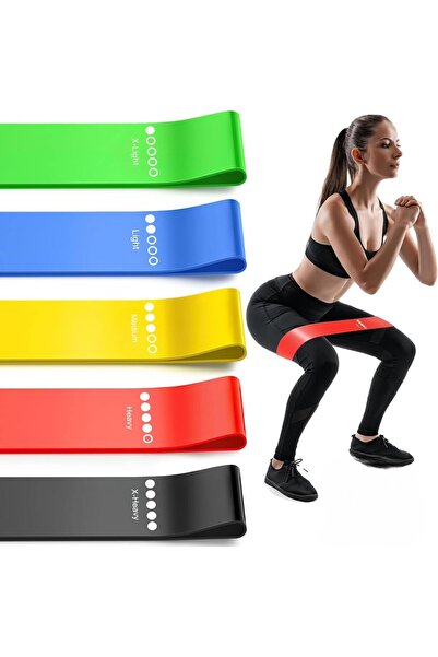 KYonlineSell AEE® 5 Adet Farklı Dirençte Pilates Squat Aerobik Bandı - Hafif,Orta,Sert Çalışma Lasti