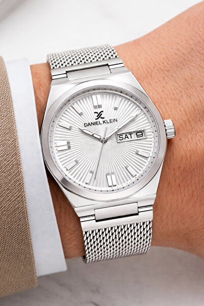 Daniel Klein Steel Cord&Case Calendar Men Wrist Watch Bracelet Gift Silver-Wh...