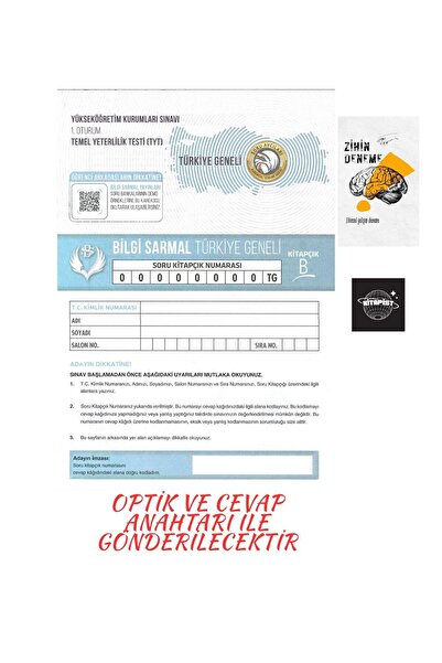 Karma Kitaplar TÜRKİYE GENELİ TYT 1ADET KURUMSAL DENEME OPTİK VE CEVAP ANAHTA...