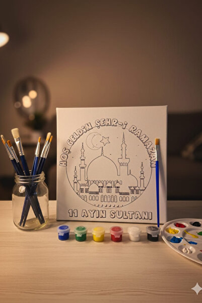 NEON PLUS Ramazan Tuval Boyama Etkinlik Seti 20x20 Tuval 6'lı boya ve Fırça