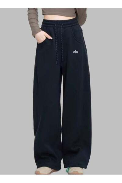 Alo Sweatpants - Casual Wide Leg Pants - Suitable for Spring and Autumn (Black)
