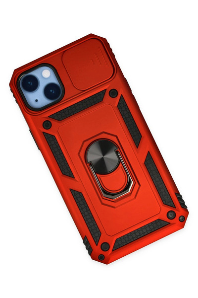 BALCI حافظة نيو فيس لهاتف آيفون 14 بلس من السيليكون مع حلقة عدسة بارس - أحمر