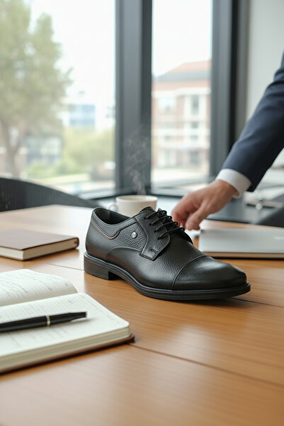 enoch حذاء إينوخ الكلاسيكي للرجال - موديل من الجلد المحبب ونعل رفيع ذو طابع ر...