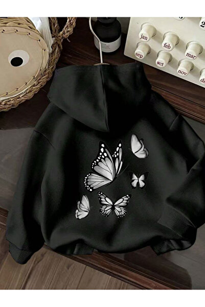 Deocept Unisex Butterfly Printed Hooded Comfortable Fit Oversized Cut Sweatsh...