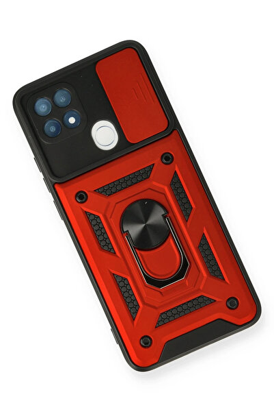 FREEDOM STOREE حافظة نيو فيس لهاتف اوبو A15 مع حلقة عدسة من السيليكون - أحمر